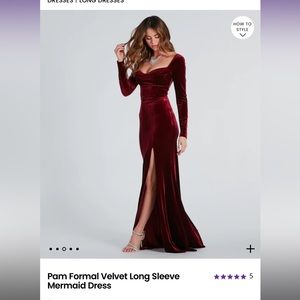 Long sleeve red Velvet dress